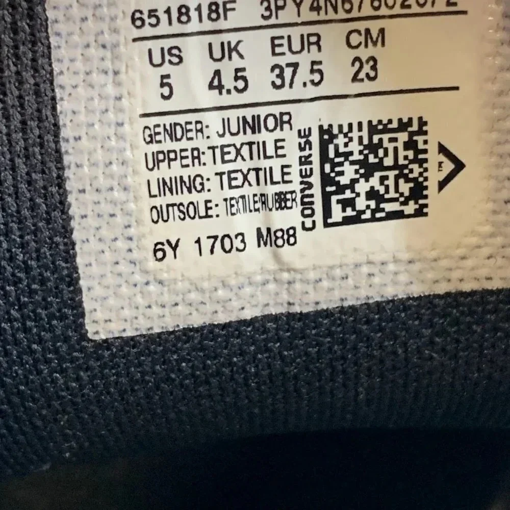 Converse Kids Chuck Taylor All Star Gray 651818F Mid Top Lace Up Sneakers Size 5